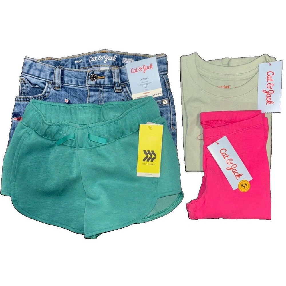 Cat & Jack Girl’s 4T Summer 4pc Clothing Lot NWT Dress Legging Shorts Tee